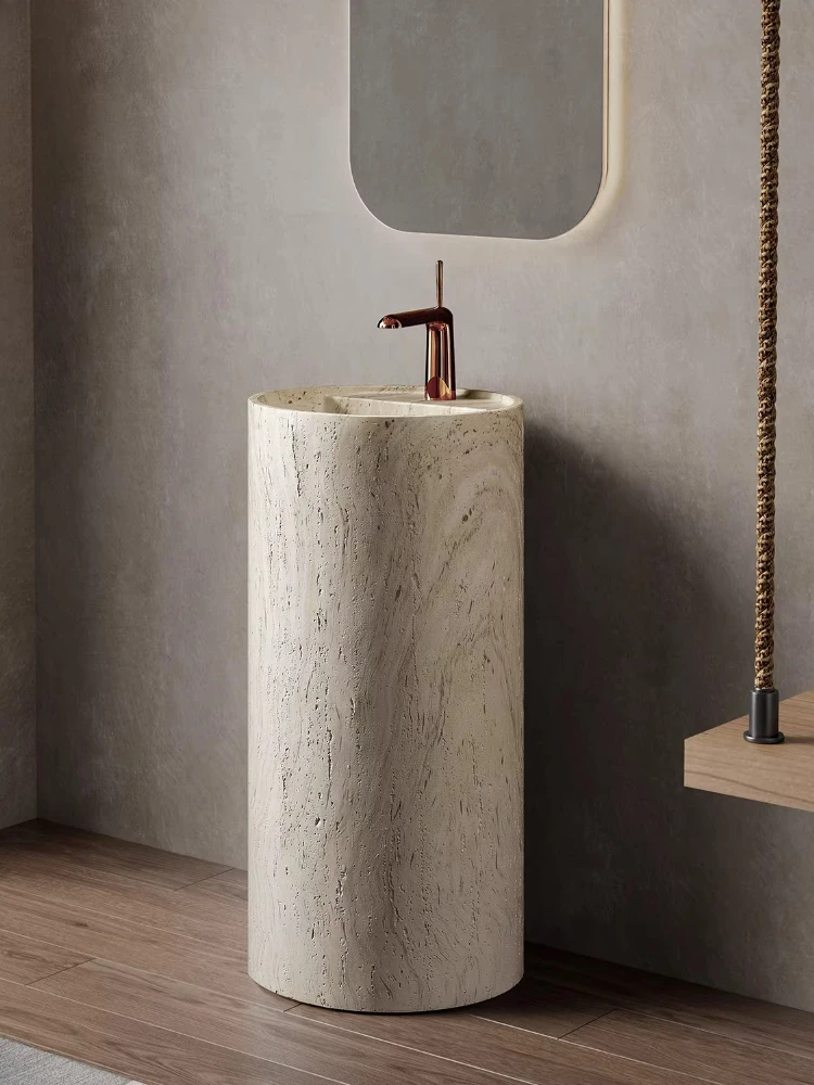 

Тумба для ванной в средневековом стиле с интегрированной напольной раковиной из белого камня, выполненной в виде колонны, персонализированная художественная раковина.