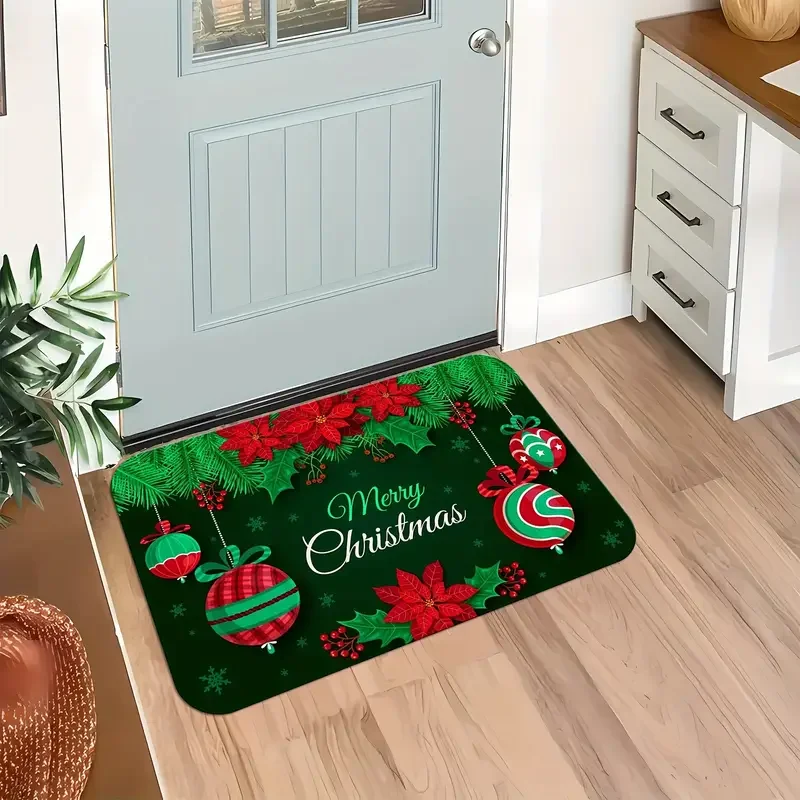 سجادة ترحيب غير قابلة للانزلاق بطابع عيد الميلاد من VIKAMA - أنماط احتفالية (الحلوى والأشجار والكرات والأجراس) لديكور سجادة باب المدخل