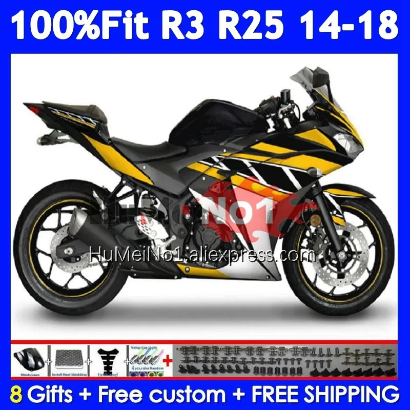 Body For YAMAHA YZF R3 R25 R 3 YZF-R3 YZFR25 373No.28 YZF-R25 YZFR3 2014 2015 2016 2017 2018 14 15 16 17 18 Blk yellow Fairing