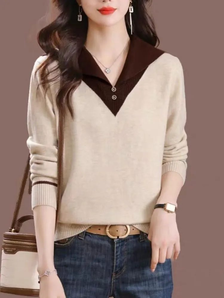 

Stylish Beautiful Women's Knitted Sweater Fashion Design Slimming Base Layer Shirt Cashmere Autumn Winter Two-Piece Look