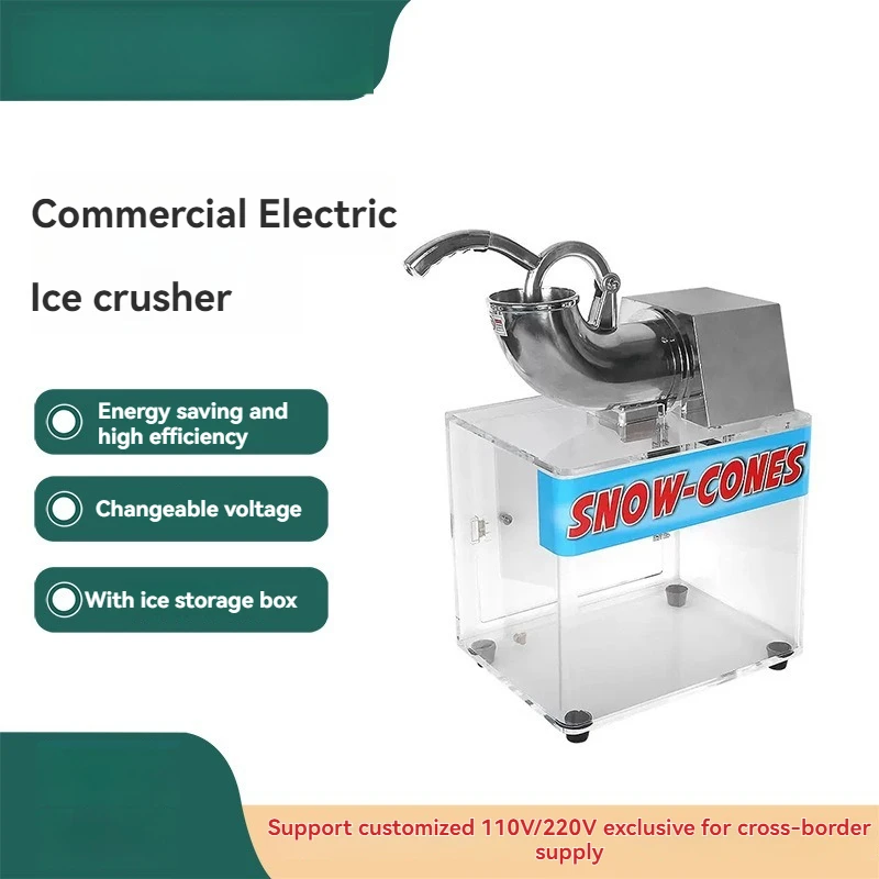 Commercial High-power Double Blade Ice Breaker Shaved Ice Snowflake Sand Ice Machine Acrylic Box