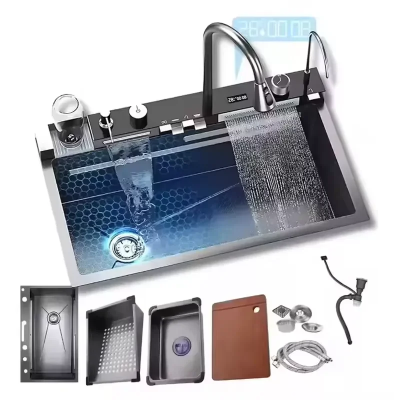 Hot Selling Multifunctional Black Whale Waterfall Pull-out Kitchen Sink Faucet