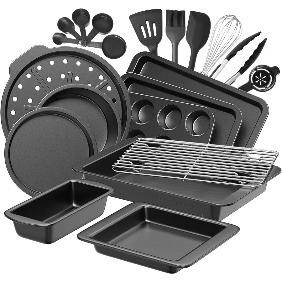 

Наборы форм для выпечки, набор форм для выпечки с кухонной утварью, сковорода с антипригарным покрытием и широкими ручками, 17 предметов, включая стеллаж, лист для печенья