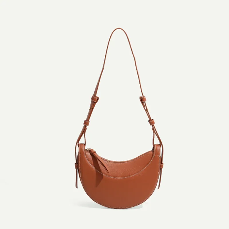 Natural Leather Crescent Bag Saddle Bag Crossbody Bag Single Shoulder Bag Female High-End Feeling Niche