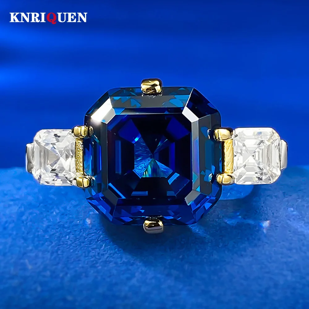 

Vintage Noble 925 Sterling Silver 12*12mm Asscher Cut Sapphire Ring Gemstone Wedding Party Fine Jewelry Silver Rings for Women