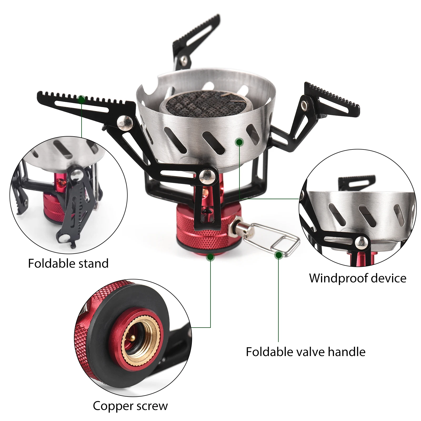 3500W Camping Gas Stove Windproof Lightweight High Altitude Integrated Butane Stove Outdoor Gas Burner