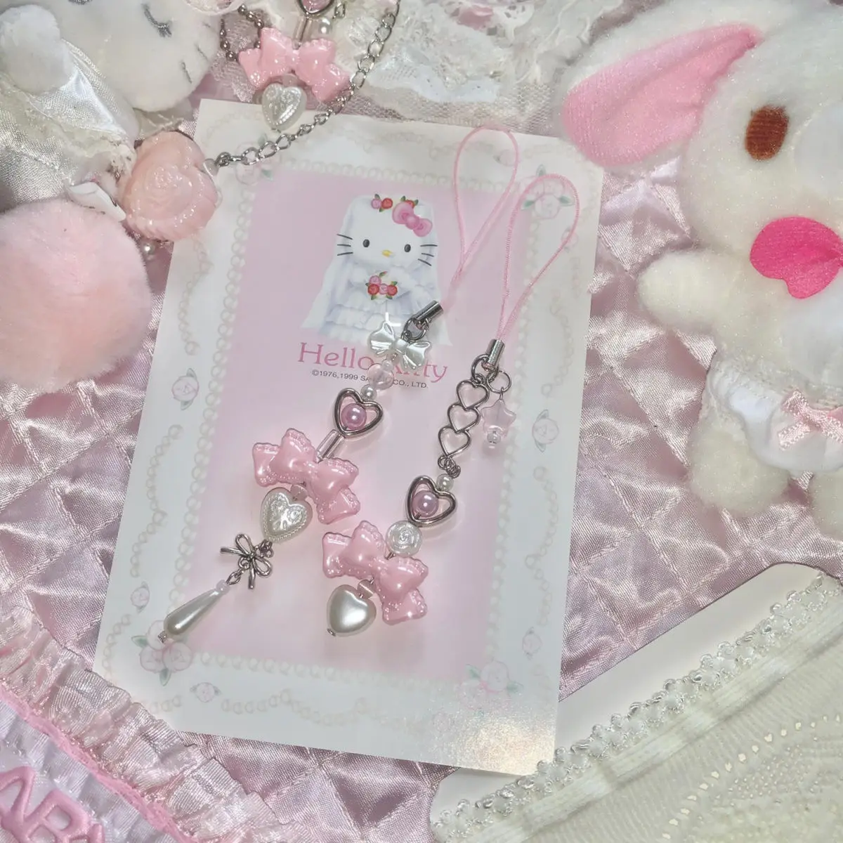 Sanrio Princess Series Bow, Handmade Beaded Pendant, Phone Chain, Headphone Chain, Cute Girl Heart Pendant Kawaii Anime