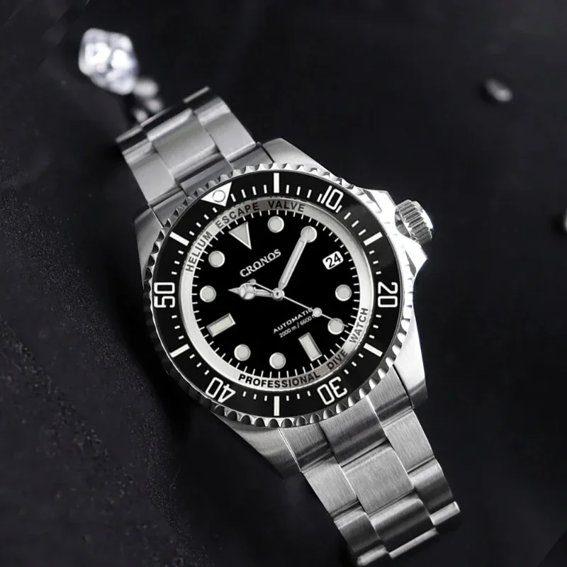 ساعة كرونوس للرجال سويسرية مستوردة SW200 حركة أوتوماتيكية 2000 متر مقاومة للماء BGW-9 ساعة غواص احترافية مضيئة L6027