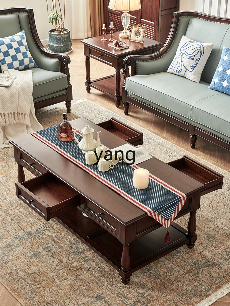 Yjq Tea Table All Solid Wood Retro Style Living Room Home Log Furniture