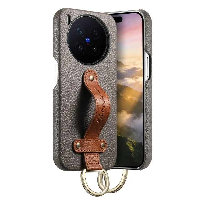 

Wrist Strap Diamond Ring Stand Phone Case For VIVO X300 Pro X200 Pro Premium Leather Solid Color Hard Anti-fall Back Cover