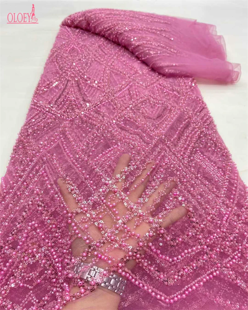 

OLOEY Роскошная африканская кружевная ткань с блестками и бусинами, высокое качество, французский тюль для нигерийских свадебных платьев