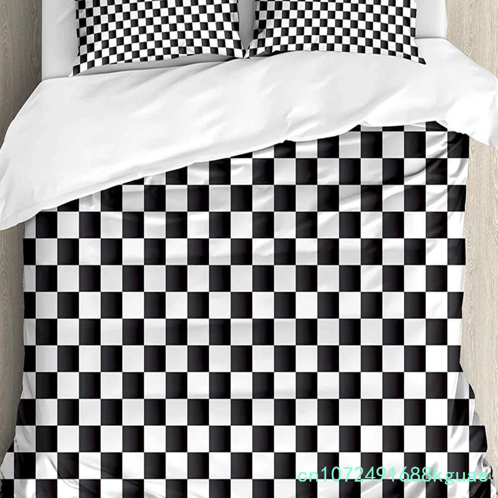 Checkered Bedding Set For Bedroom Bed Home Monochrome Composition With Classical Chessboar Duvet Cover Quilt Cover Pillowcase