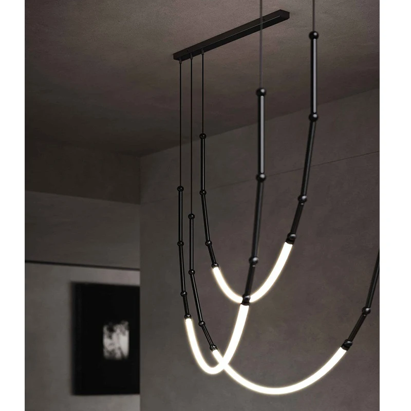 Modern Art Bar Counter Chandelier Restaurant LED Hanging Lamp Simple Line Home Decor Pendant Light Lobby Pendant Light Lamparas