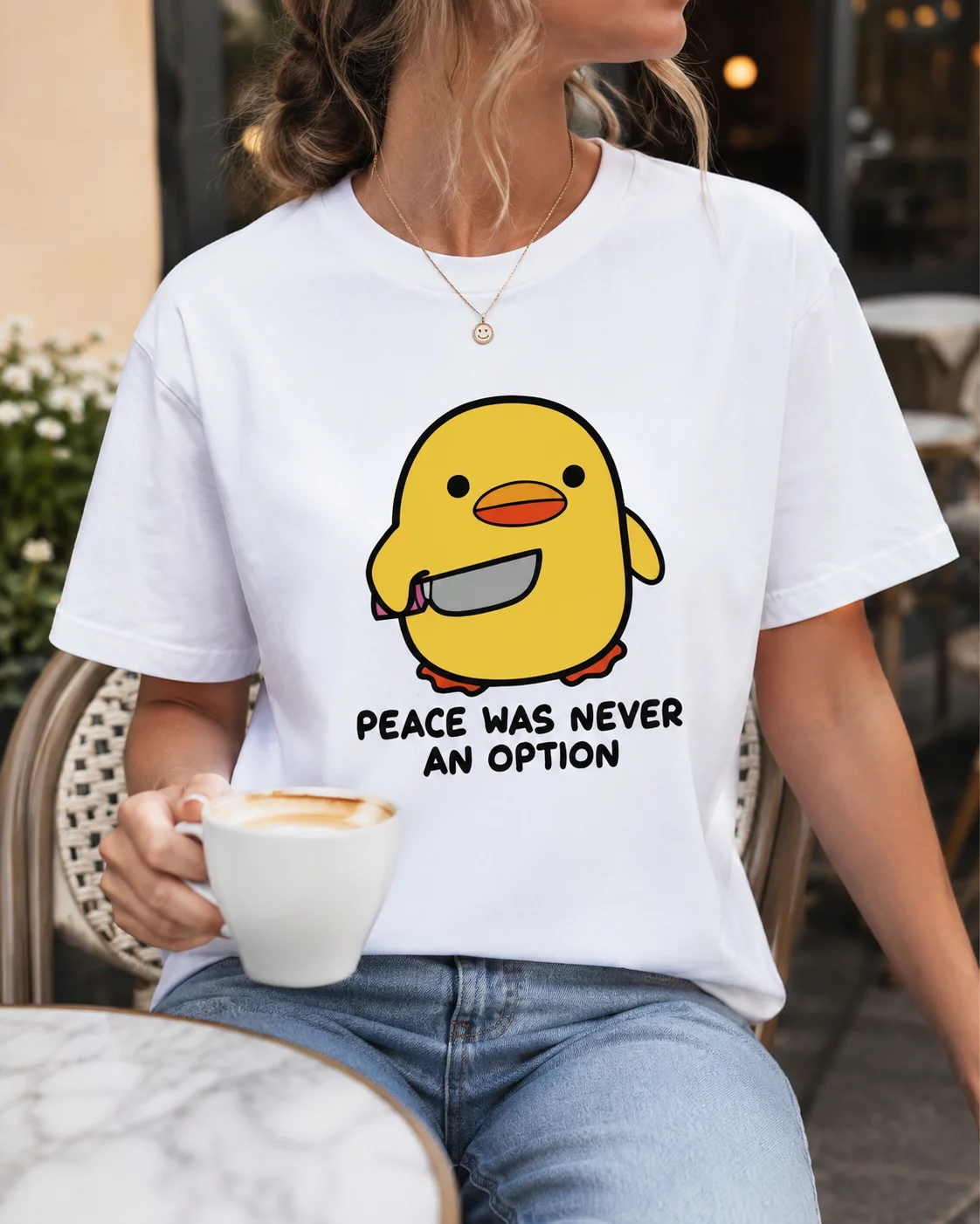 Peace Was Never An Option Cute Animal Tshirt Funny Goose Graphic T Shirts Fashion Harajuku Kawaii T-shirt Women's Y2K Clothing