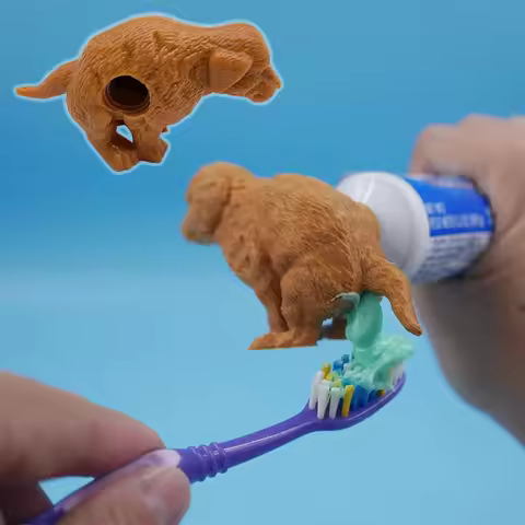 Funny Dog Pooping Toothpaste Dispenser Puppy Butt Toothpaste Cap Squeezer Novelty Gift for Kids Adults Bathroom Accessories