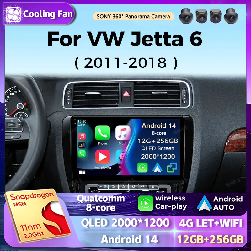 

Автомагнитола на Android 14, мультимедийный плеер для VW Volkswagen Jetta 6 MK6, беспроводной Carplay, автомобильная стереосистема 48EQ GPS DSP 2Din Qualcomm