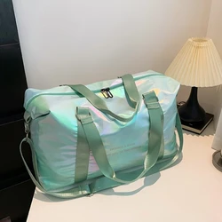 Symphony-bolsa de viaje de nailon con cremallera para mujer, bolso de viaje juvenil con personalidad nacarada, gran capacidad, con estampado de letras, 2024