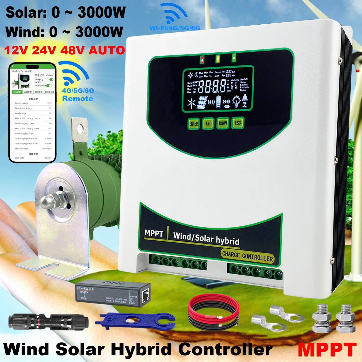 12V 24V 48V 4000W WIFI Wind Solar Hybrid Controller 160A 100A 80A Solar Panel Wind Turbine MPPT Board Battery Charging Regulator