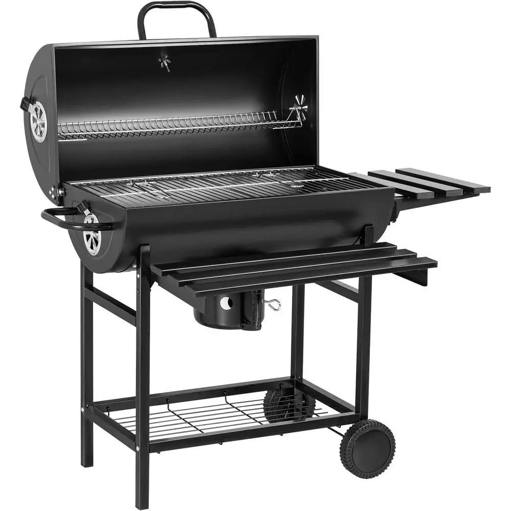 Charcoal Grill arrel style Q Charcoal Grill with Three Item Racks Thermometer Doule-Layer Chrome-Plated Iron g Pan Ash Catcher o