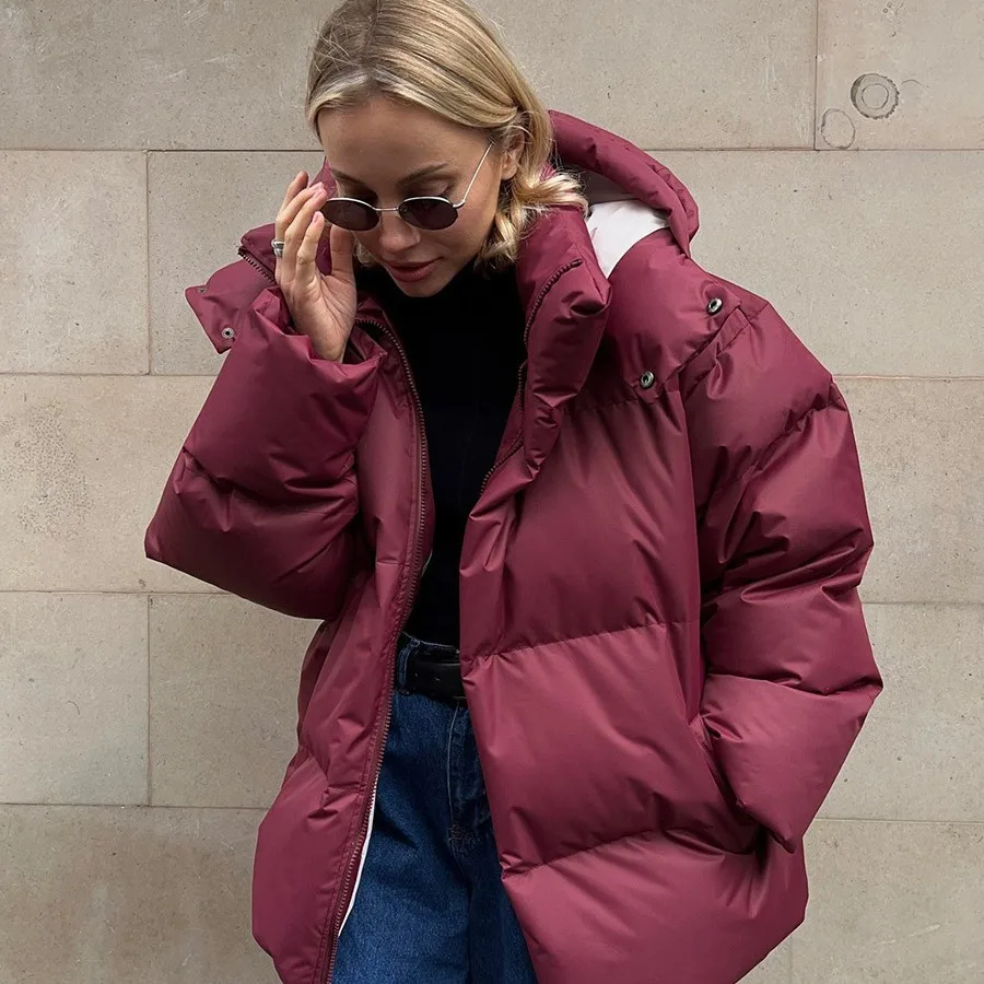 오버사이즈 푸퍼 재킷, 캐주얼 루즈 겨울 푸퍼 재킷, 스트리트웨어 코튼 패딩 재킷, 후드가 달린 따뜻한 퀼팅 오버코트