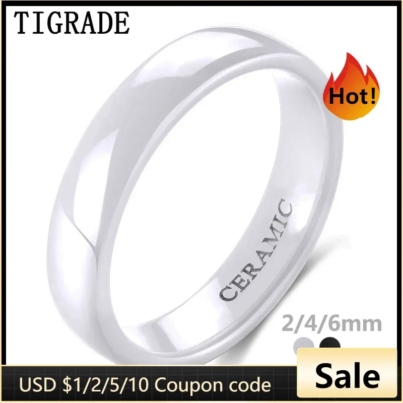 Tigrade 2/4/6mm White Ceramic Ring Black Wedding Engagement Band Men Women Rings Minimalist Fashion Special  Anillos Gentle