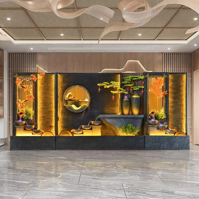 rockery flowing water feng shui wheel, living room lucky circulating water, office fish tank landscape ornament