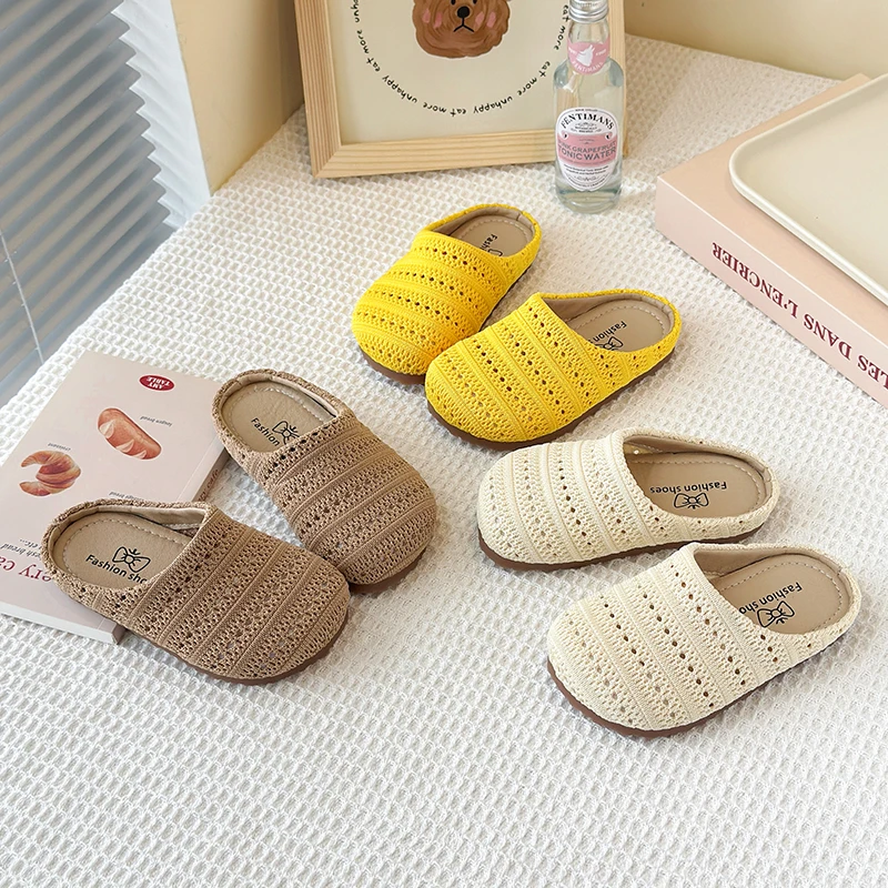 

Полутапочки Baotou для девочек, новые летние универсальные тканые дышащие сандалии на плоской подошве, тканые сандалии