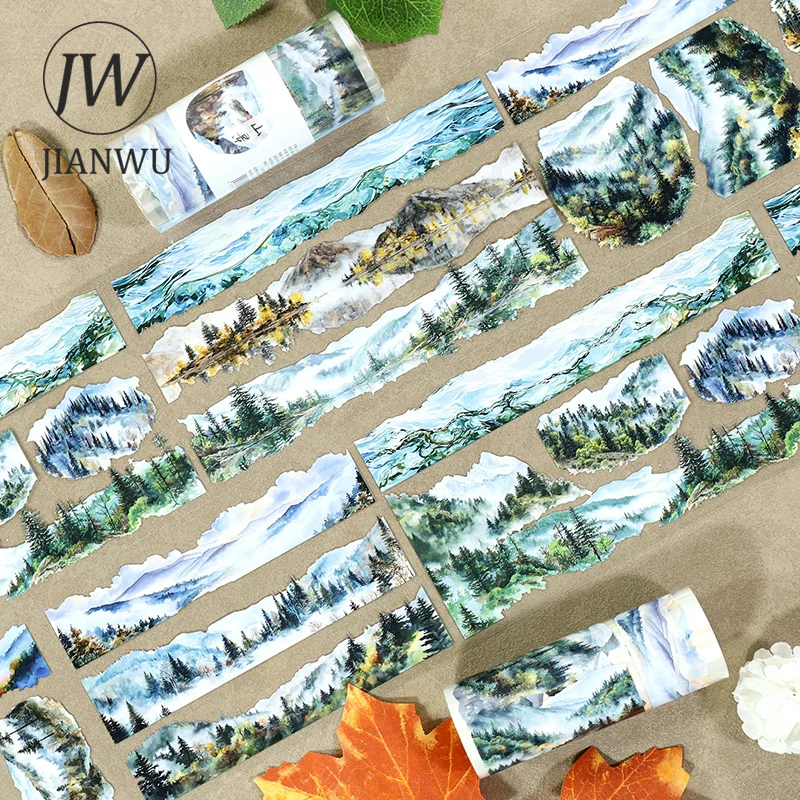 JIANWU 100mm*200cm Vintage Forest Tree Mountain Landscape Material Collage Scrapbooking PET Tape Creative DIY Journal Stationery