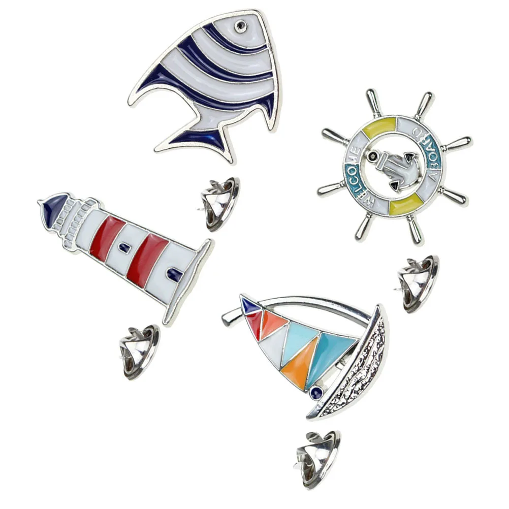 4 قطع دبابيس معدنية على طراز البحر الأبيض المتوسط منارة الإبحار إكسسوارات عصرية متينة وخفيفة الوزن وتصميم بسيط وجميل #4