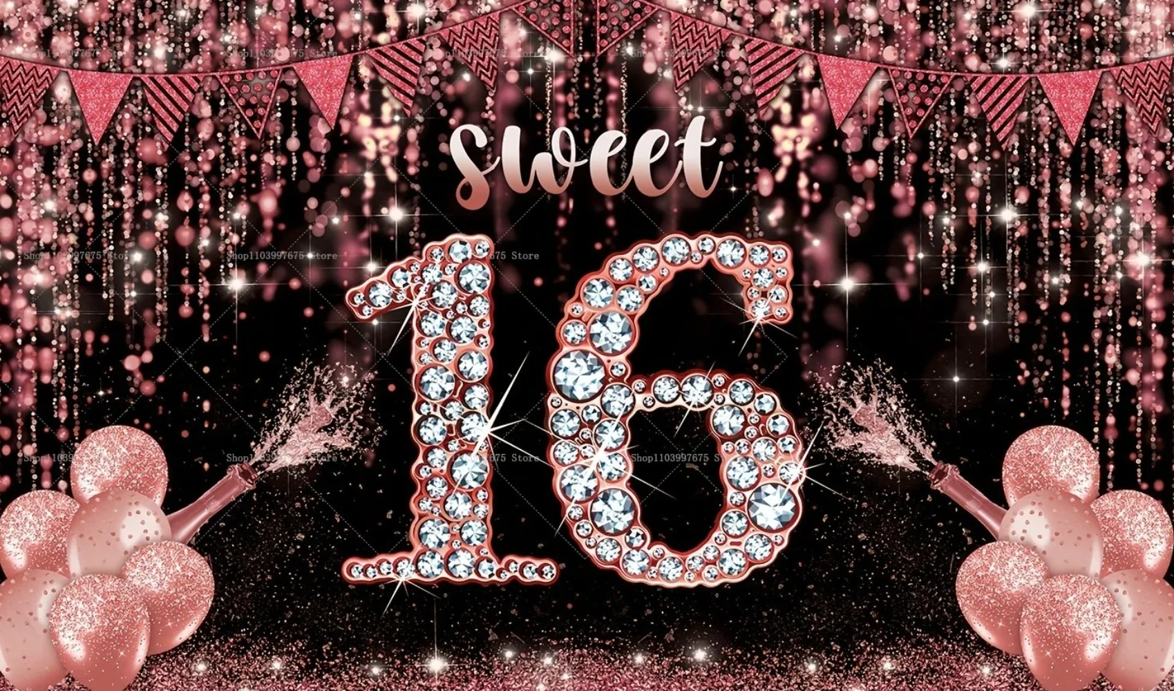 Rose Gold Balloon Diamond Them - Party Banner Gold recension och pris