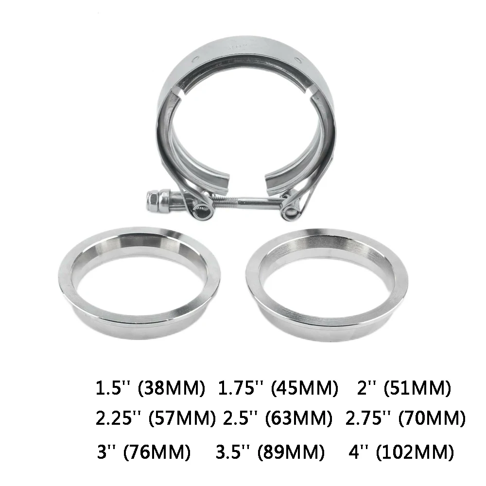 

304 Stainless Steel V-Band Clamp 4/3.5/3/2.75/2.5/2.25/2/1.75/1.5 inch Flat Steel Flange Exhaust Downpipe T-Bolt Flat Flange