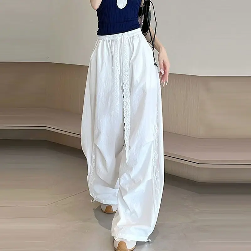 

Black Retro Casual Pants Women's Autumn 2026 New Loose Straight Splicing Lace Mopping Versatile Trousers