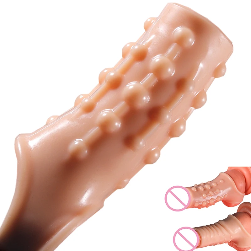 Reusable Penis Enlargement Silicone Rubber Condoms Penis Extension Ring Sleeve Male Cock Time Delay Ejaculation sex toys for Men