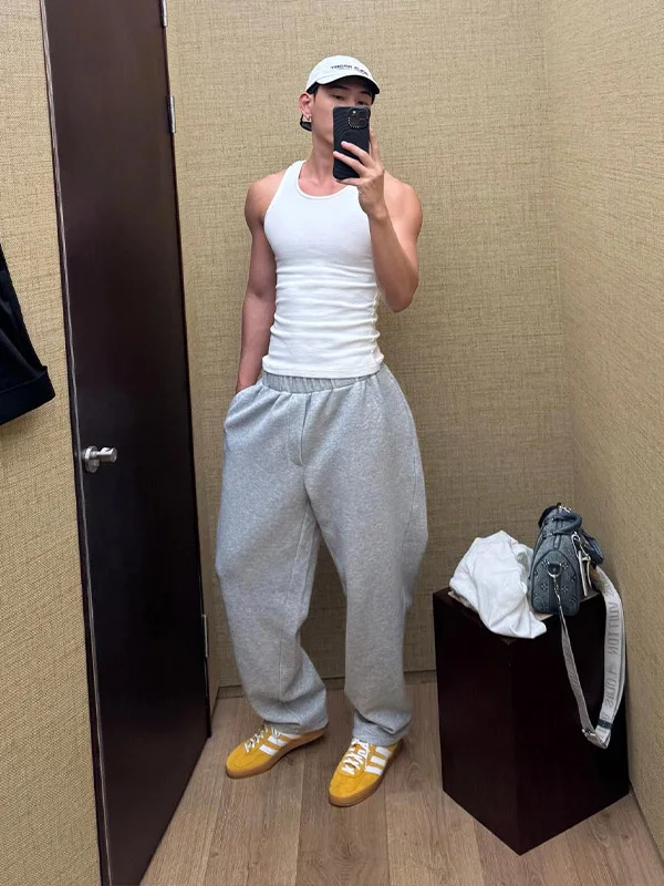 سراويل American Sle ey من القطن الخالص للرجال صيفية خفيفة الوزن من الحرير الجليدي واسعة الساق مزدوجة متماسكة مستقيمة صغيرة متوهجة... #3