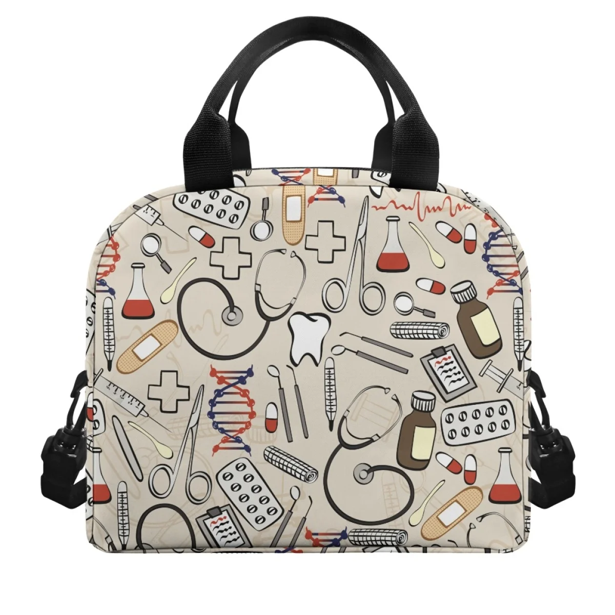 Fashion Doctors Orders Pattern Reusable Lunch Boxes for Women Leakproof Nursing Supplies Thermal Cooler Food Insulated LunchBag