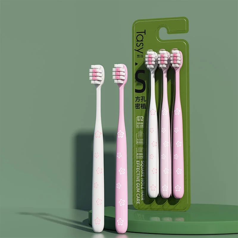 3팩 부드러운 칫솔, 미세한 강모, 부드러운 잇몸 관리, 벚꽃 손잡이 딥 클린, 성인용 어린이용