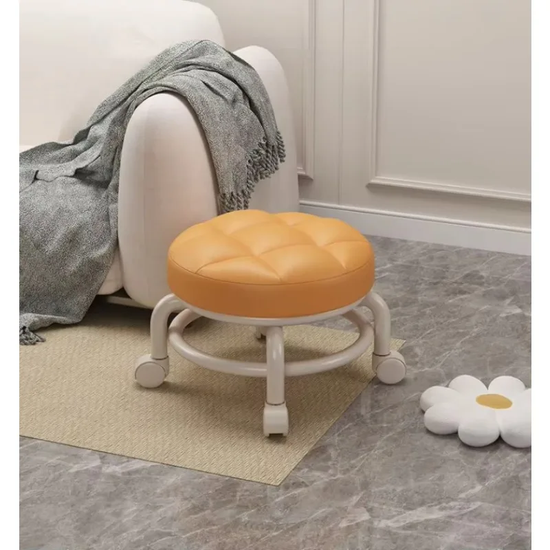 Comfortable Rolling Scoot Stool With 360 Degree Rotating Pu Stool for Children Moving and Housework