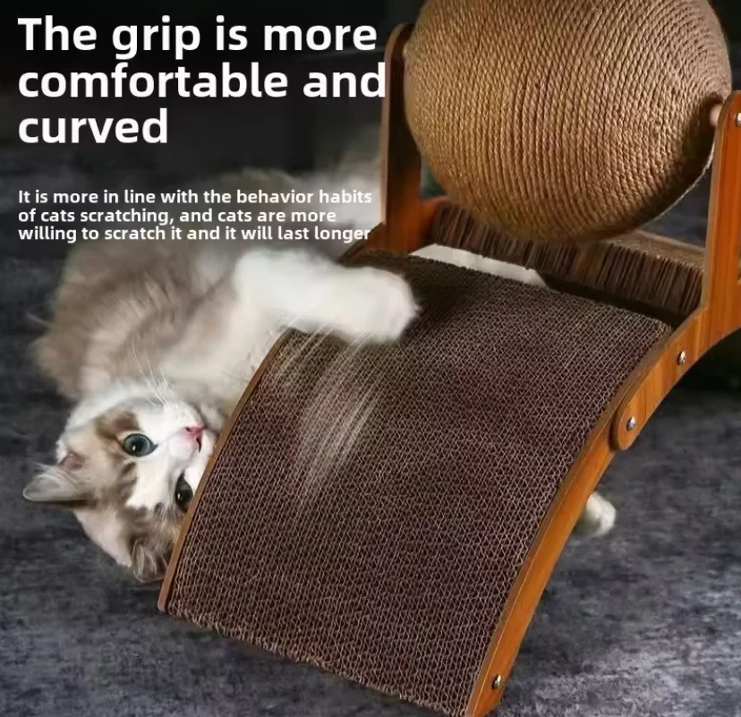 

Деревянная когтеточка для кошек 2-в-1, колесо обозрения, вертикальный когтеточка, шарик из сизаля, сотовая доска, износостойкая, игрушка для домашних животных