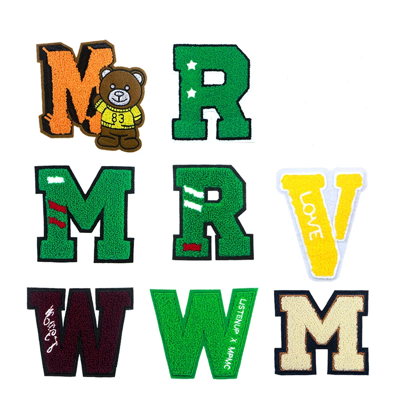 

Bear Dog Love Letter M W V R P Chenille Icon Towel Embroidery Applique Patches For Clothing DIY Iron on Badges on the Backpack