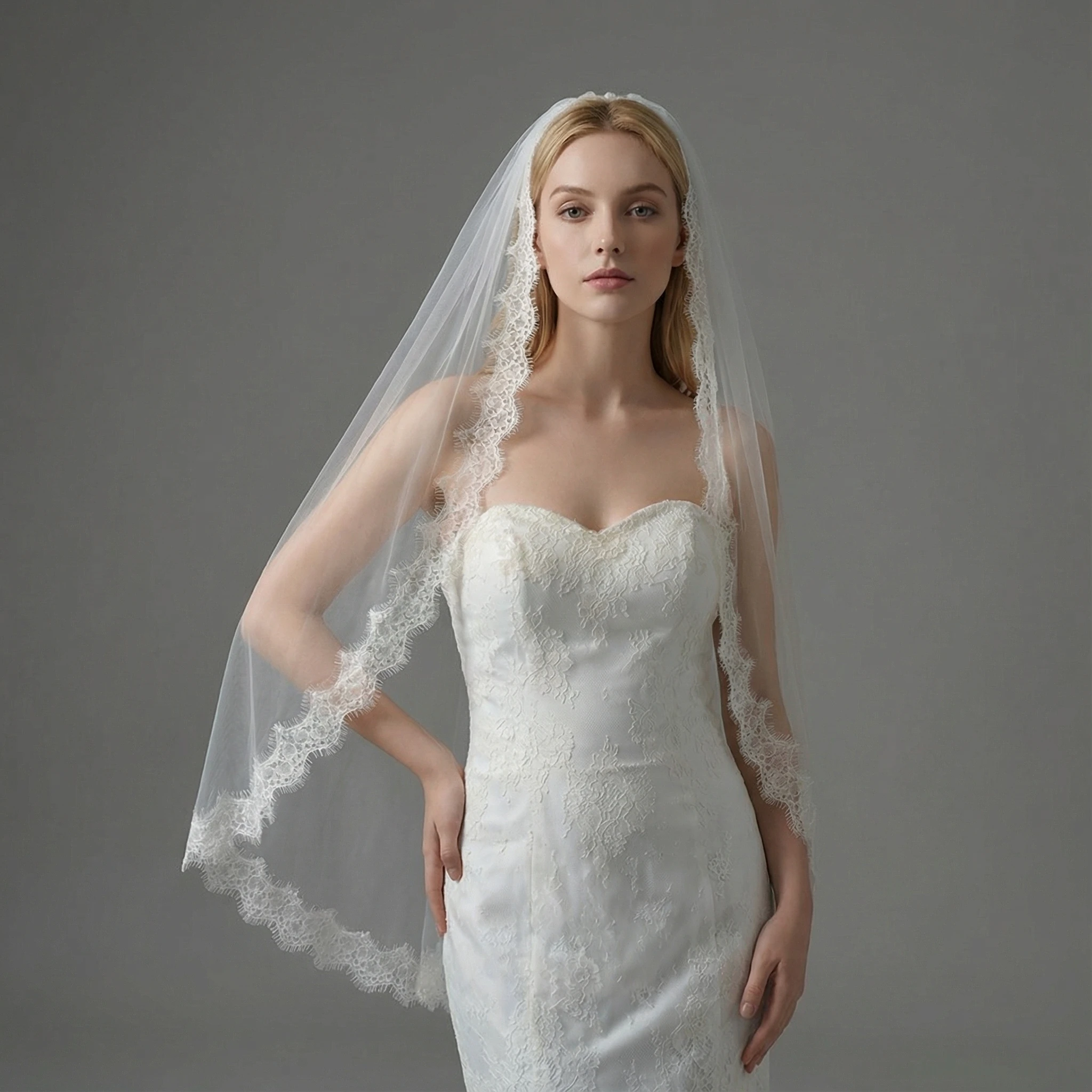 Bridal Cathedral Length Wedding Veil Single Layer Eyelash Lace Comb Style Elegant Wedding Accessory for Brides G154 image 4