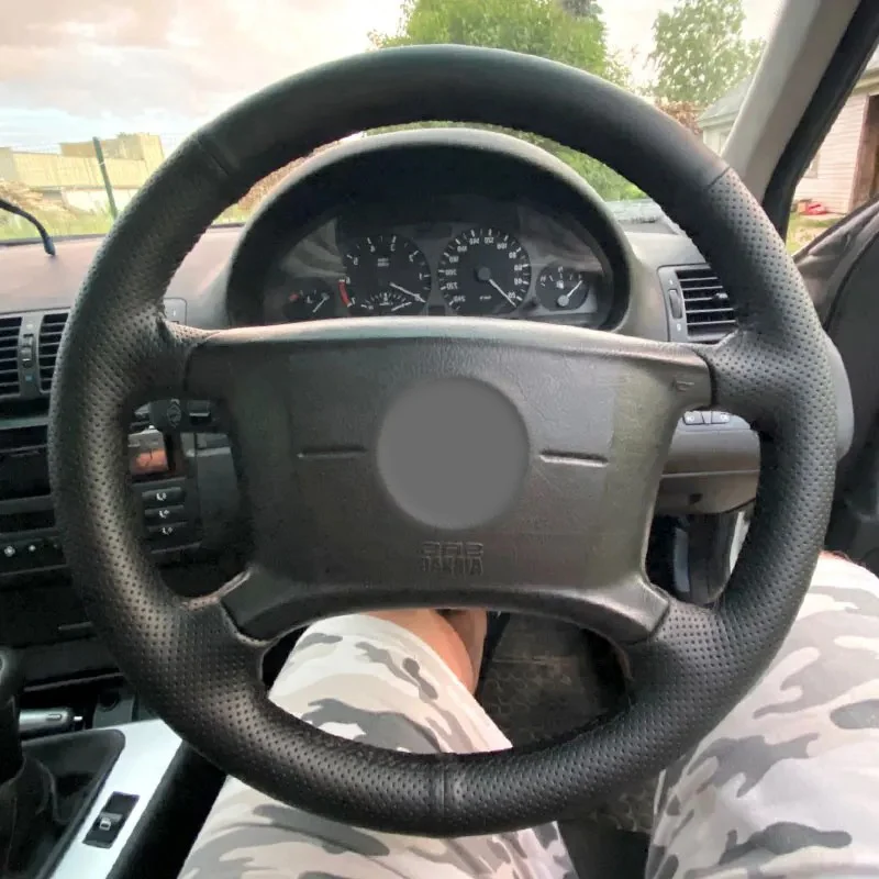 Car Steering Wheel Cover For BMW 3 Series E36 E46 E39 X3 E83 5 Series X5 E53 Black Perforated Leather with Needles & Threads