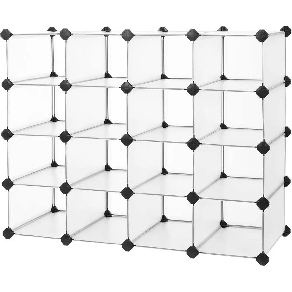

Shoe Rack with 16 Cubes, Interlocking Plastic Shoe Organizer, DIY Storage Cabinet or Closet Entryway Bedroom Garage, Space Savin