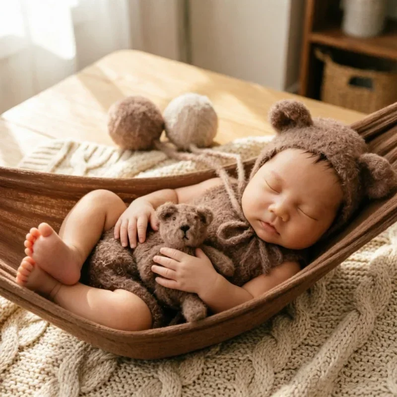 Soft Hand Knitted Bear Mini Posing Toy Decor Accessory For Indoor Portrait Studio Photo Shooting Background Decoration Setup