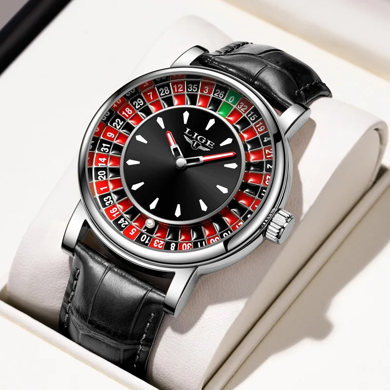 LIGE Creative Luxury Watches men Roulette Game Dial Fashion Mens Watch Waterproof Luminous Quartz Wristwatches Relojs Hombre+Box
