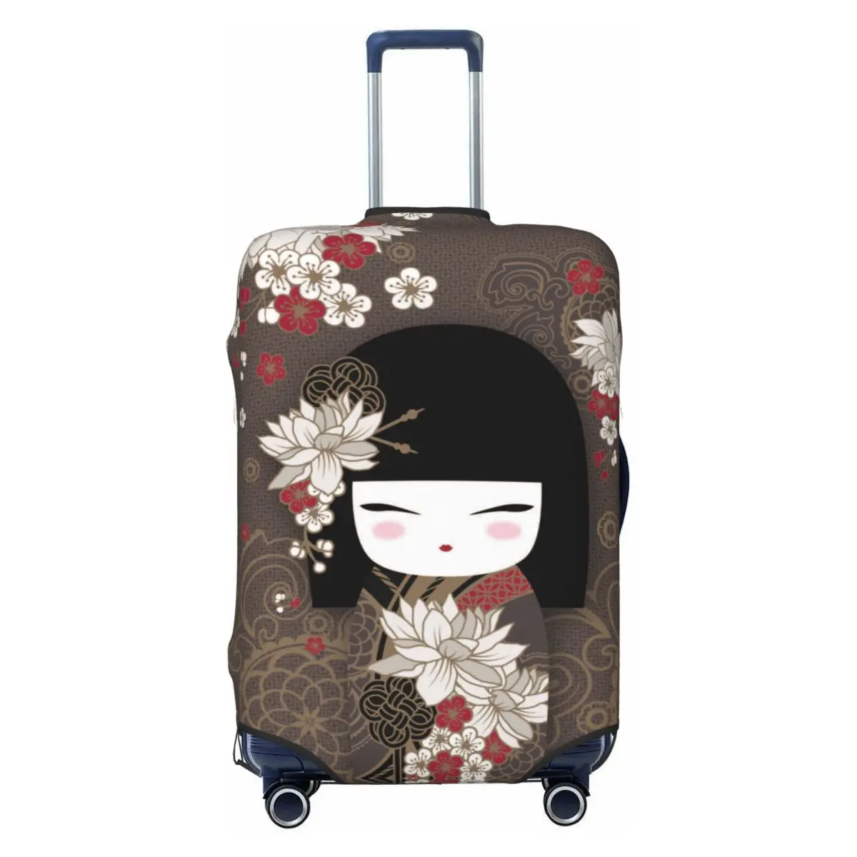 

Funny Kokeshi Doll Cherry Blossoms Luggage Cover Protector Dust Proof Japanese Kimono Geisha Girl Travel Suitcase Covers