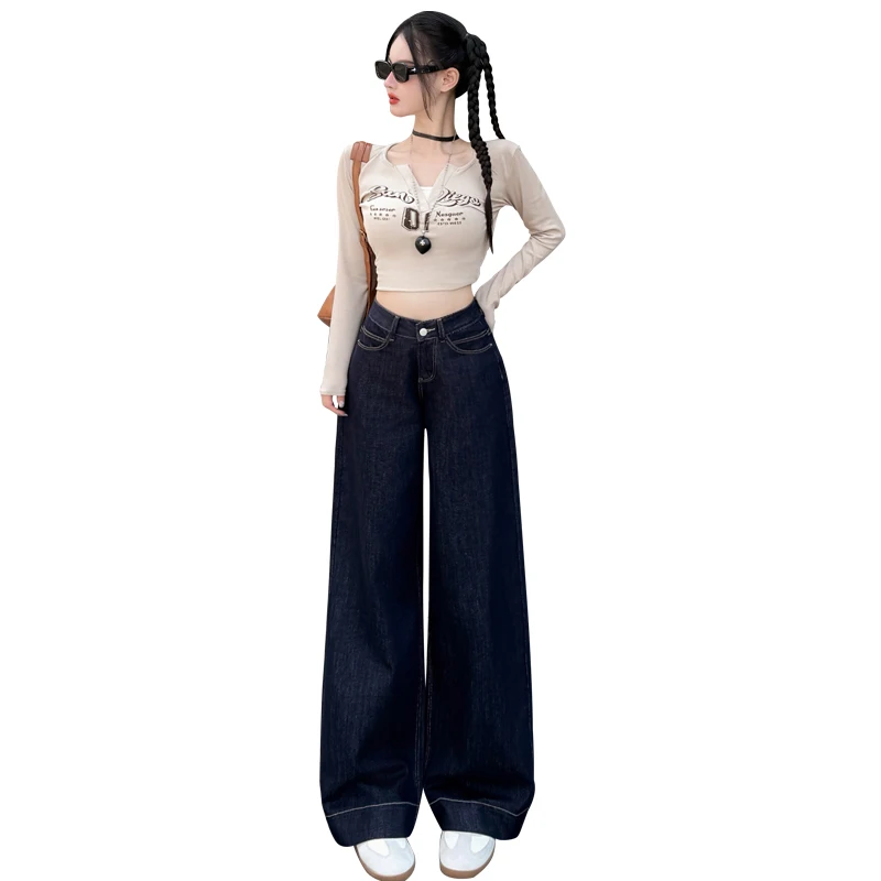 بنطلون جينز مستقيم نسائي صديق للبشرة مريح قابل للتمدد منخفض الارتفاع Bootcut أزرق واسع الساق من قماش الدنيم بنطلون High Street Y2K