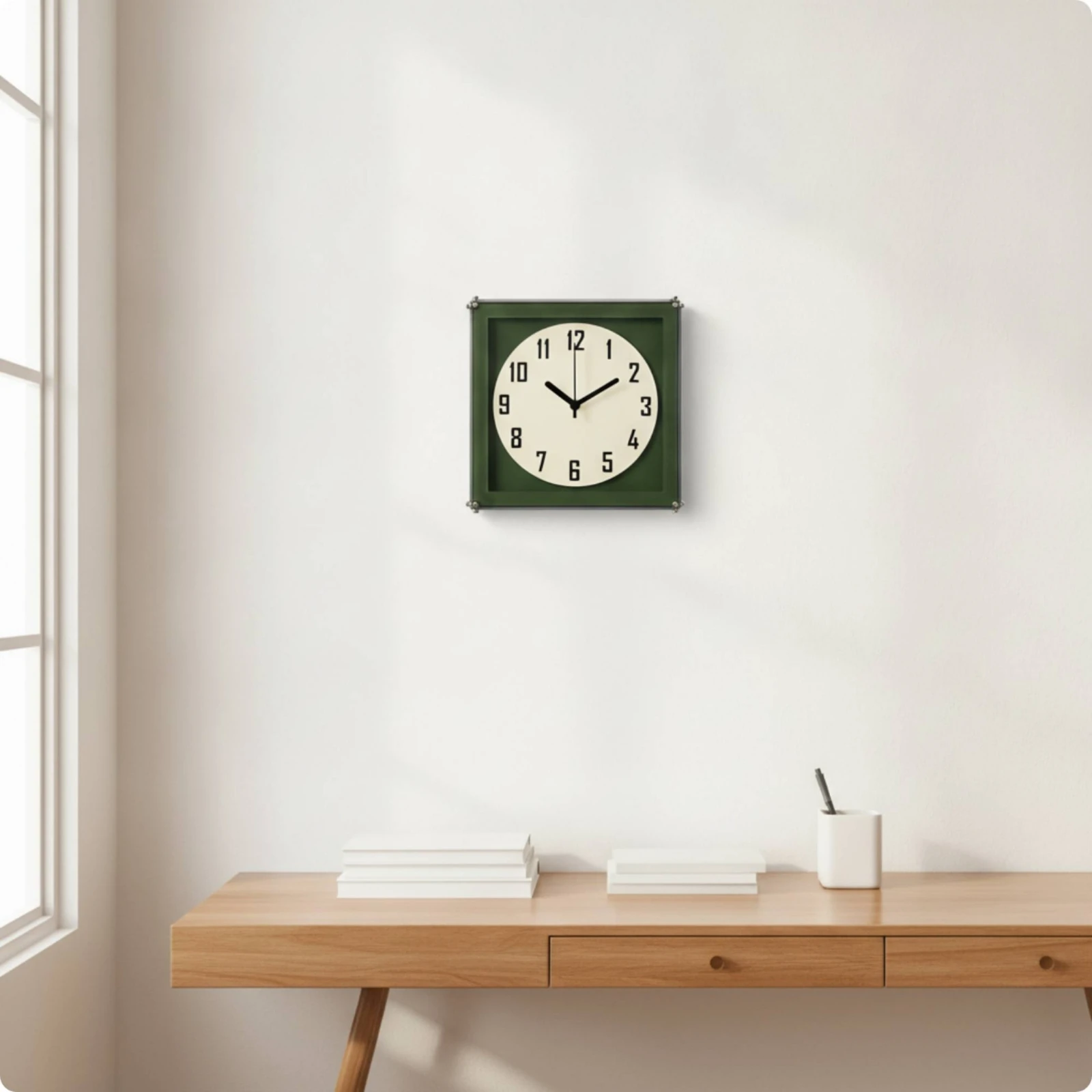 Wall Clock with Acrylic Frame Indoor Decorative Square Wall Clock High Contrast Accurate for Study, Dining Room
