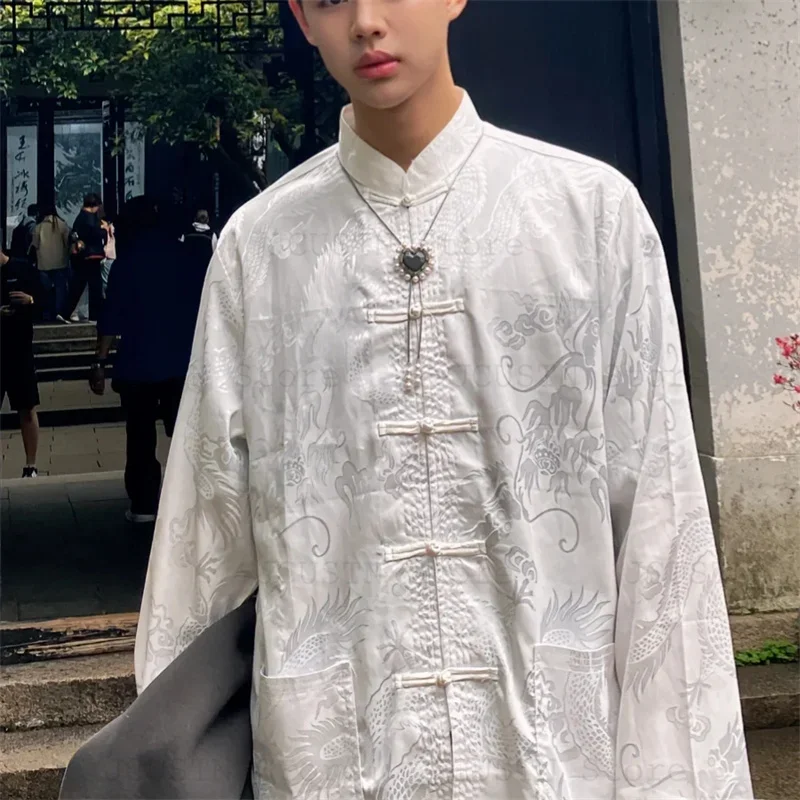 

Tang Clothes Satin Shirt Sariel Cosplay Hanfu Qipao Top Chinese Tradition Top Jacquard Dragon Thin Jacket Autumn Spring Coat