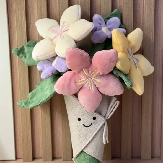 Romantic Handheld Flower Bouquet Doll Cute Floral Gift for Girl Wedding Valentine‘s Day Fun Plush Bloom Present