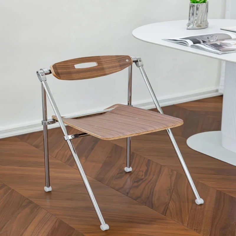Nordic Foldable Dining Chairs,Metal Wood Home Living Room Table and Chair,Furniture Bedroom Backrest Makeup Stool Customized